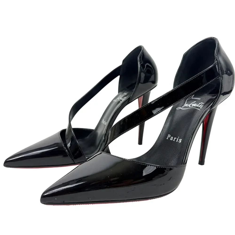 Christian Louboutin Black Patent Leather Pointed-Toe Slingback Heels